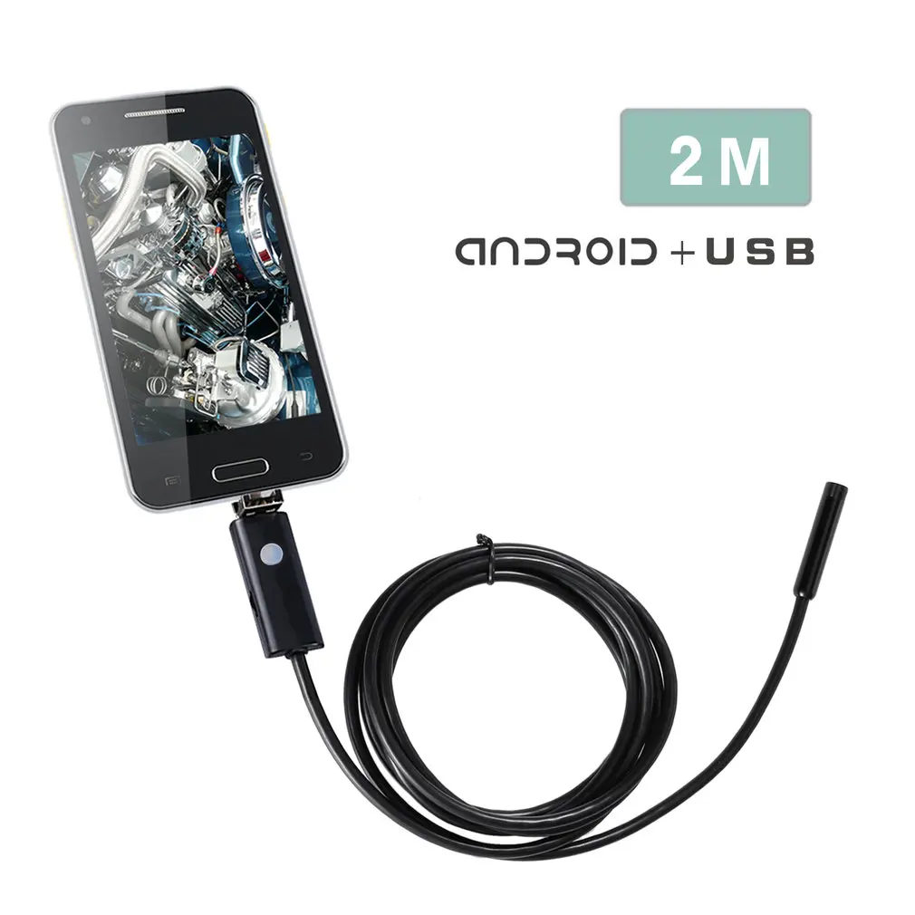 2 в 1 5,5/7,0/8,0 мм 2 м 2 миллиона Android ПК 6LED HD эндоскоп Инспекционная камера борескоп USB Водонепроницаемый IP67 провода Камера