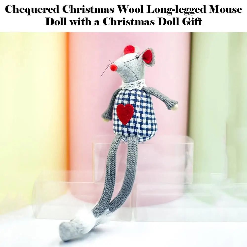 Рождественские украшения, клетчатая ткань, Рождественская шерстяная длинноногая фигурка мыши, украшения, Рождественская кукла, подарок