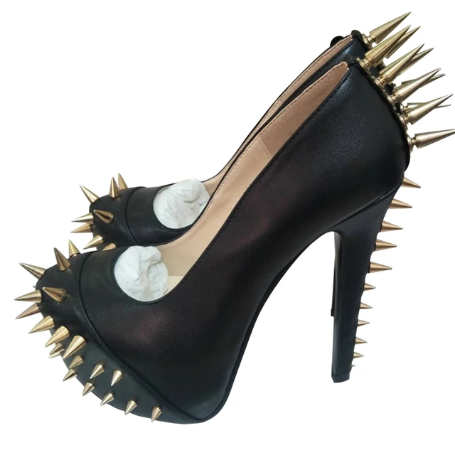 Silver Mirror Spike Studded Fetish Heels | Tajna Shoes – Tajna Club