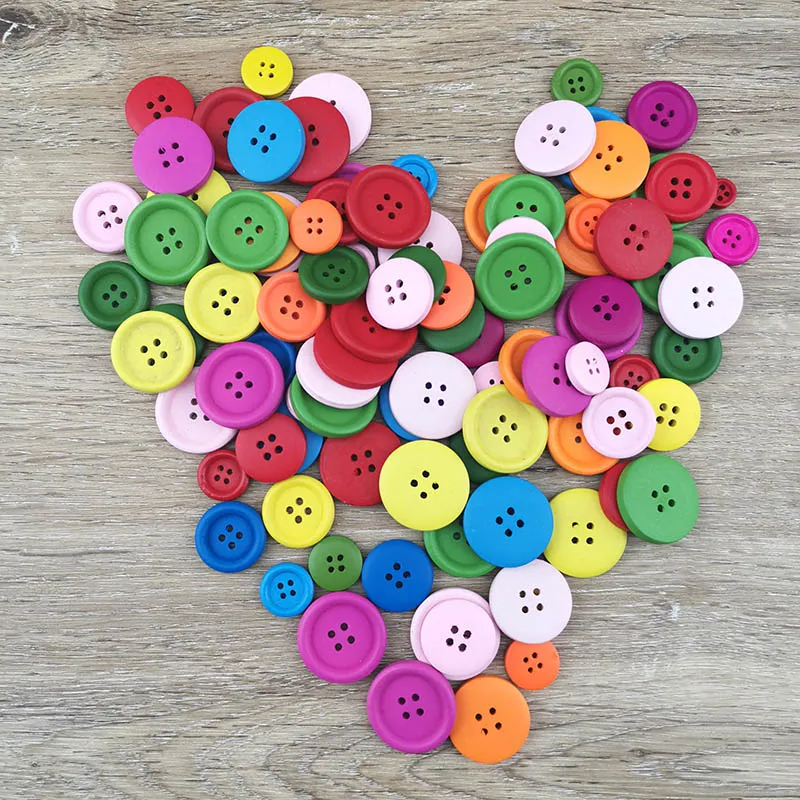 (100 pcs/pack) 4 Holes Mixed Size Wood Buttons For Home Decoration Craft Round Clothing Sewing Scrapbook Handwork DIY