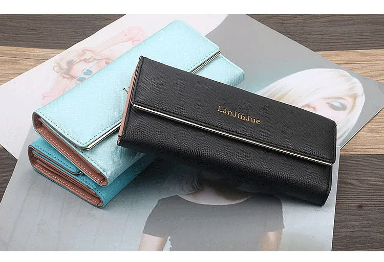 Длинный женский кошелек из натуральной кожи, клатч Cartera Mujer, Элегантный Большой вместительный, 3 сложения, женские кошельки с карманом для мобильного телефона держатель для карт