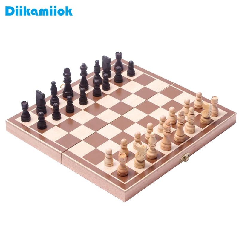 Folding Wooden Chess Set Standard Checkers Chess Pieces Game Set Wooden Draughts 