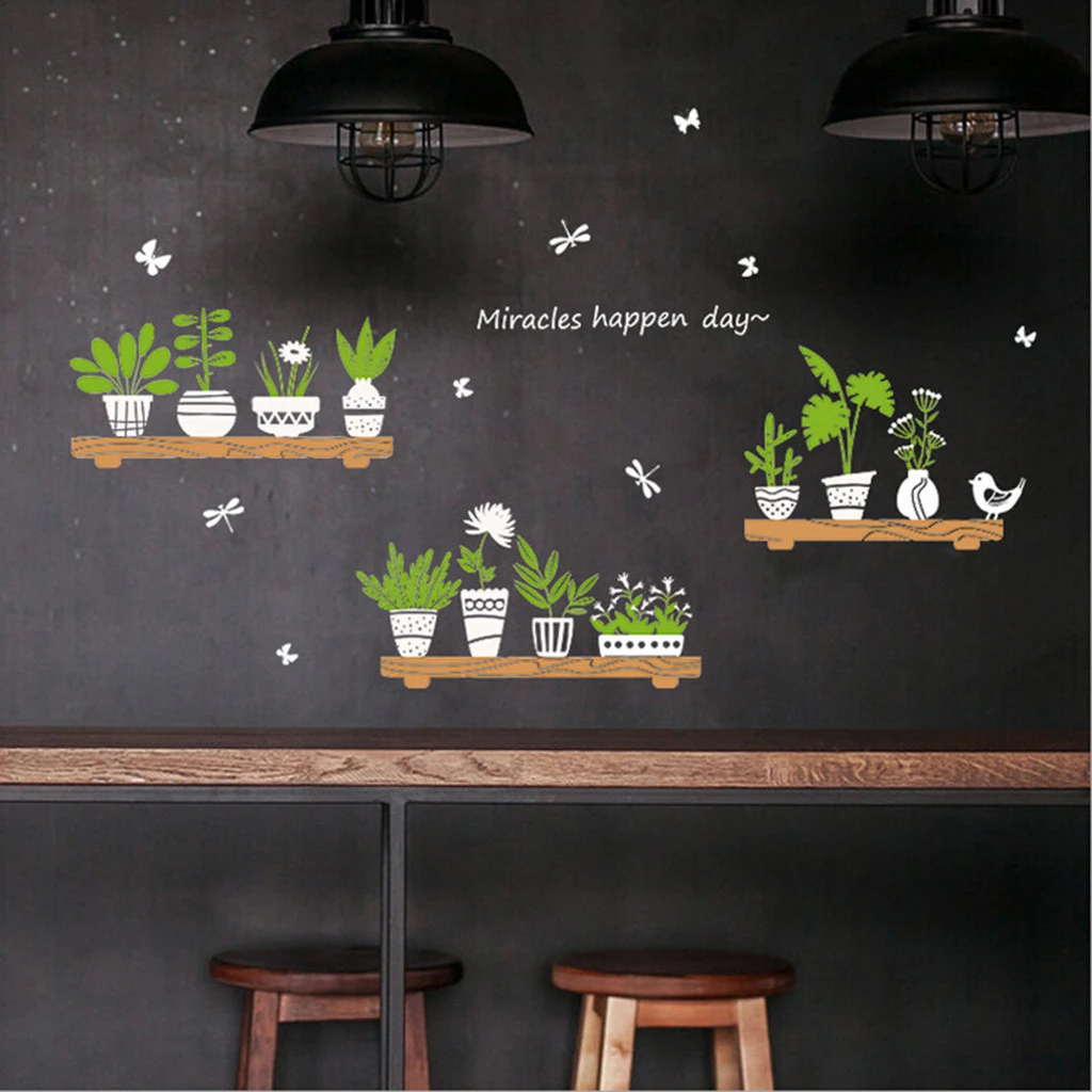 Plant Potted Shop Glass Door Cafe Decoration Wall Stickers Creative Comfortable Warmth Quality Fashion elegant 