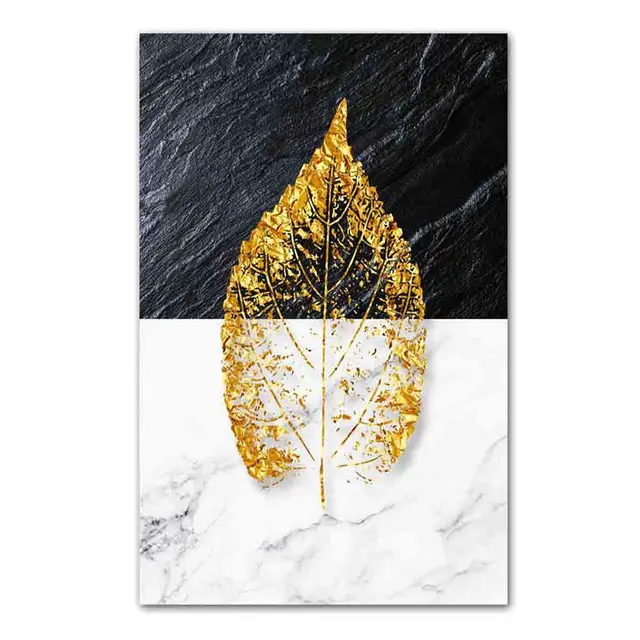 Nordic fashion art plant canvas painting golden leaf feather poster office wall painting living room home decoration mural ZW369