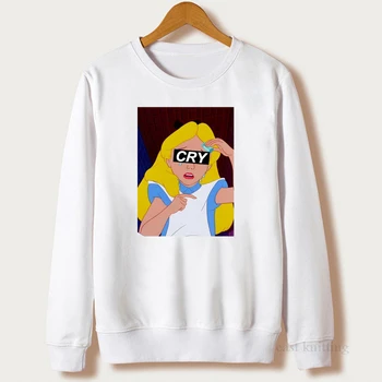 

Spoof Princess Sweatshirts Women Cartoon Princess Printed Hoodies Autumn Winter Casual Pullover O-Neck Woman Fleece Harajuku Top