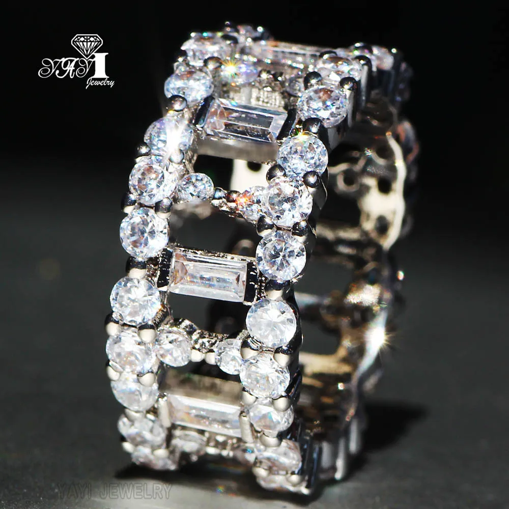 

YaYI Fine Jewelry Fashion Princess Claw Set Cut White Cubic Zirconia Silver Color Engagement Wedding Party Lovers Gift Rings