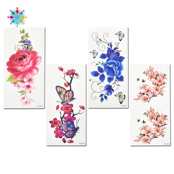 

Artificial Flowers Tattoo Stickers Flash Henna Tattoo Fake Waterproof Temporary Tattoos Disposable Body Art Tattoo
