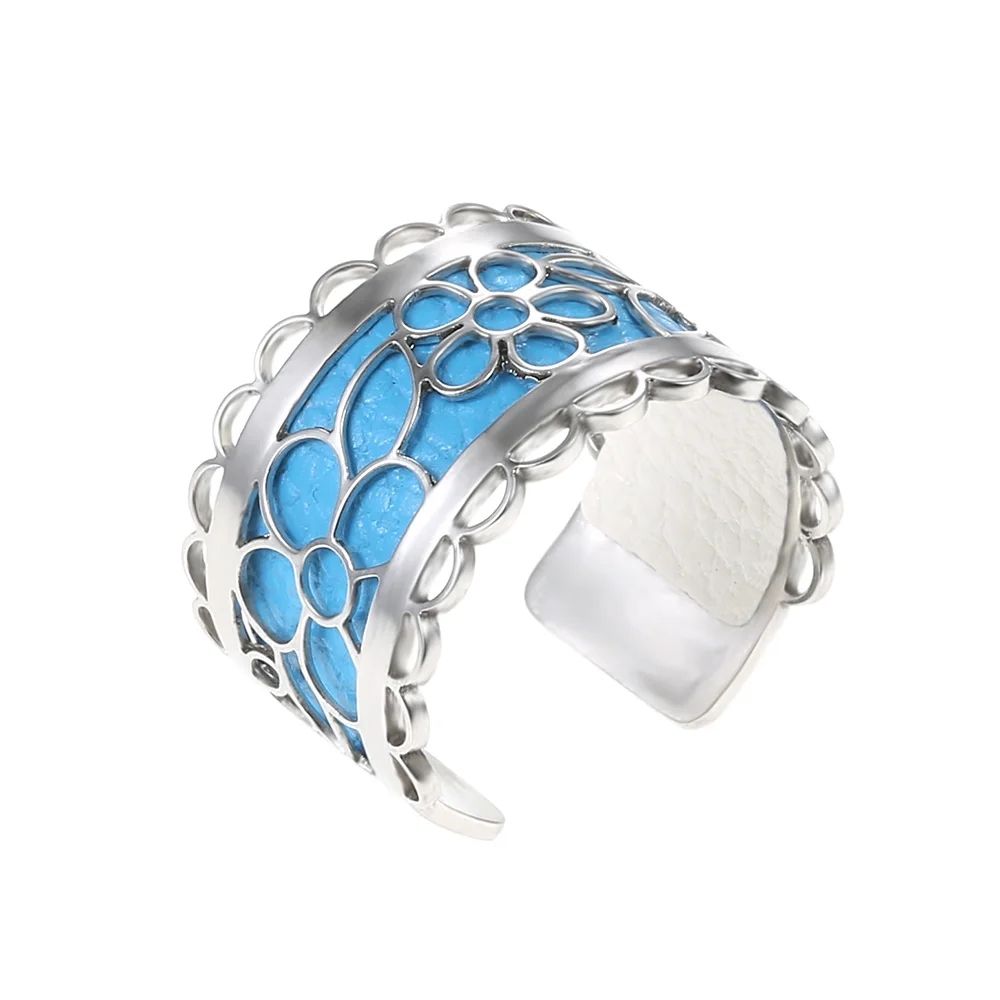 Blue and White Кремо жоржет простое кольцо Уникальный цветок кольца для женщин модные аксессуары красочные изменяемые кожаные Bague Femme - Цвет основного камня: Blue and White