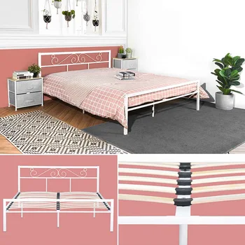 

Queen Metal Bed Frame Full Size Bed Frame with Headboard Metal Platform Bed Heavy Duty Slats Support Mattress Foundation Base