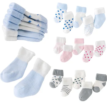 5Pair/lot New boy and girl  baby socks thick newborn autumn and winter warm foot sock 1