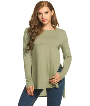 

Women Long Sleeve Tops Autumn New Side Split Open Fork Loose Shirt Casual Solid Color Pullover Ladies Clothes