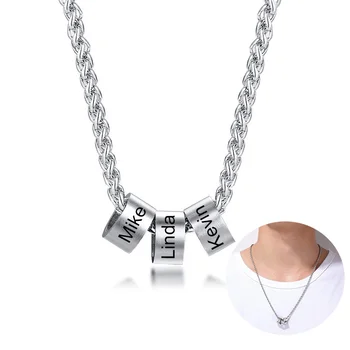 

Free Custom Name Bead Necklaces Women Stainless Steel Personalise 2-6 Name Beads Pendant Necklace For Family Friends Lovers