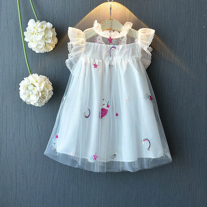 Bear Leader/платье принцессы для девочек; новые летние детские праздничные платья; элегантные Звездные украшения на платье; одежда для дня рождения; одежда для детей - Цвет: AH160 White
