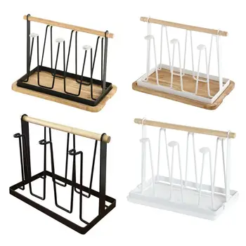 

Cup Drying Rack 6 Cup Metal Drainer Holder Cups Organizer with Wood Handle