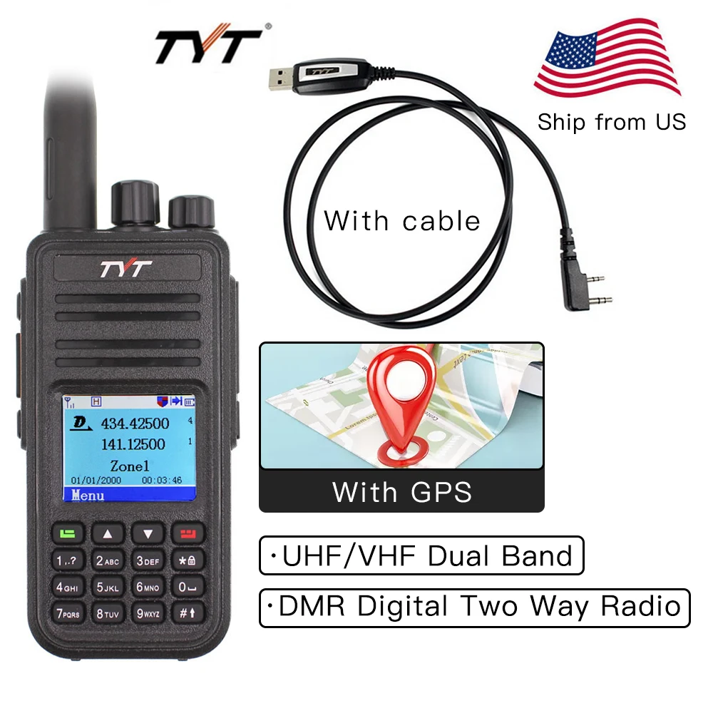 TYT MD-UV380 рация ПМР Двойной диапазон УВЧ, СВЧ 136-174 400-480MHz 25W Dual Time Dlot трансивер цифровой DMR двухстороннее радио