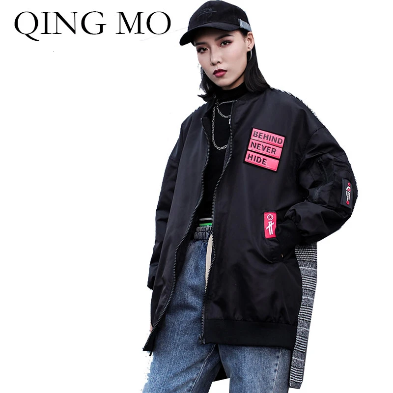 QING MO, Осень-зима, женское бейсбольное пальто,, Женская клетчатая Лоскутная куртка, пальто, женское, черное, нестандартная верхняя одежда, винтажная ZQY2210