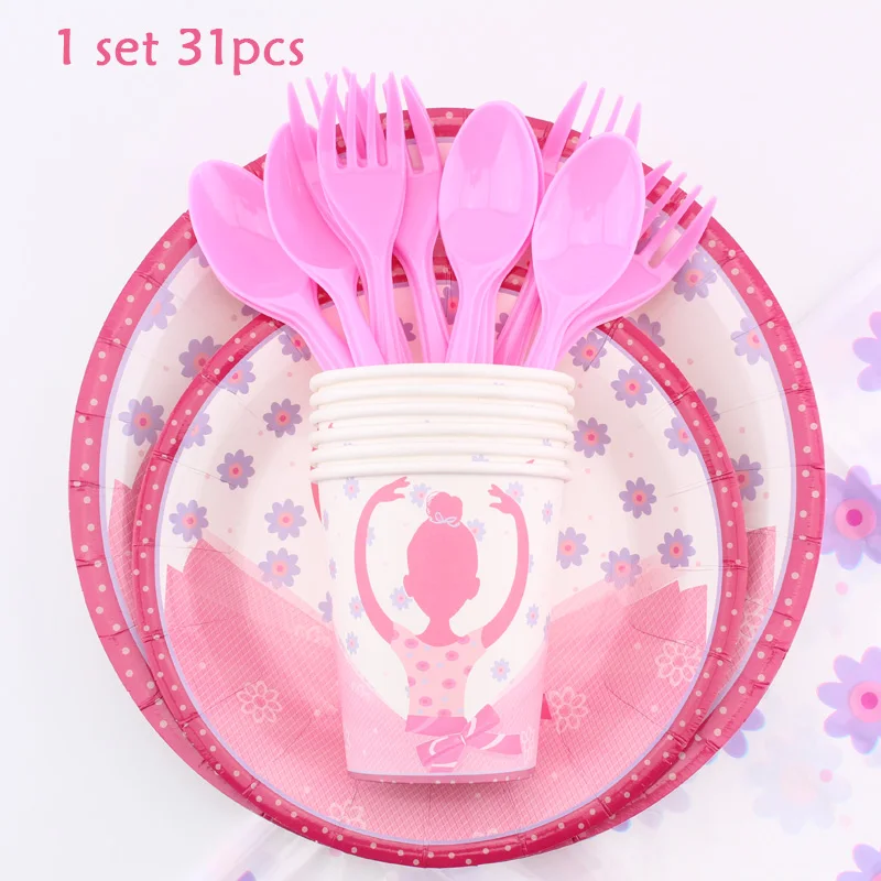 Балетная розовая Милая тема 6 одноразовые лотки для посуды Детские душевые