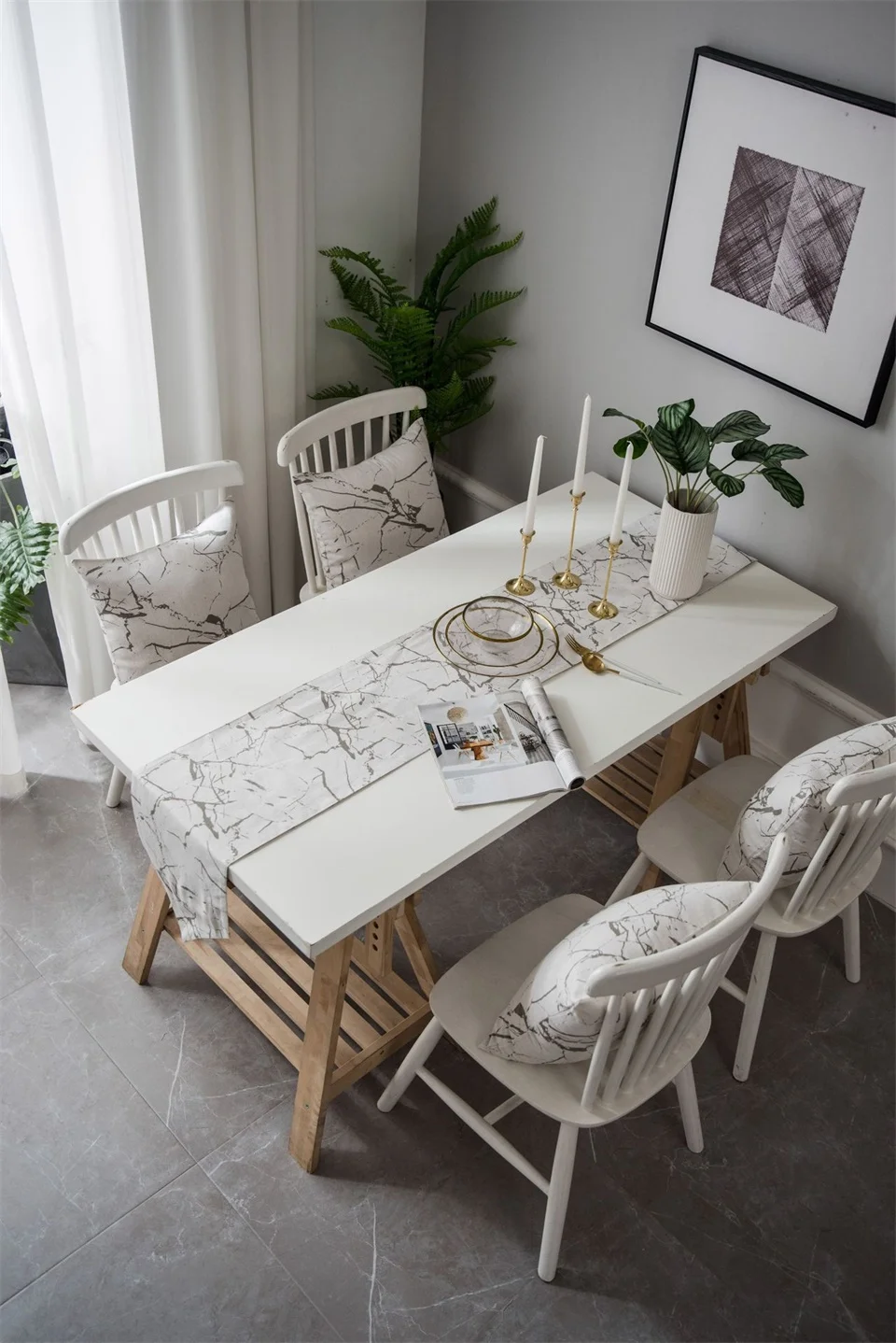 Black&White Stone Image Table Runner Cotton&Linen Printed Table Flag Decoration Wedding Party 30*180/30*200/30*220cm Table Flag