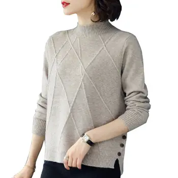 

Z 2019 Autumn Winter Sweater Women Button Matching Knit Short Hollow Long Sleeve Casual Warm Loose Wool Sweater jersey mujer