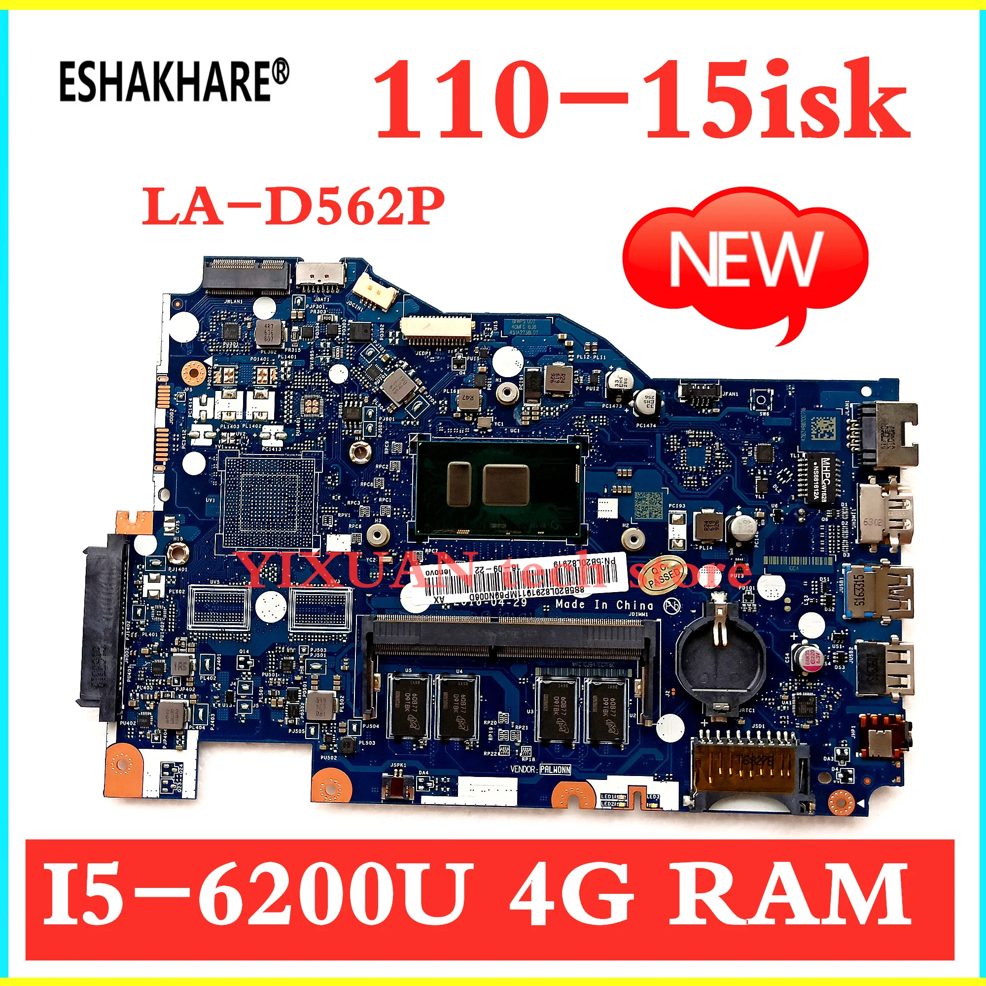 BIWP4/P5 LA-D562P материнская плата для lenovo Ideapad 110-15ISK материнская плата для ноутбука с процессором I5-6200U 4 ГБ ТЕСТ ОК