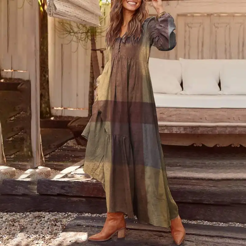 Autumn Long Sleeve Long Maxi Dress Women'Plaid Dress ZANZEA 2020 Casual Summer Sundress Loose Fashion Vestidos Party Robe Autumn Long Sleeve Long Maxi Dress Women'Plaid Dress ZANZEA 2020 Casual Summer Sundress Loose Fashion Vestidos Party Robe