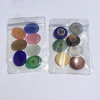 

7pcs/lot Crystal Round/Ellipse Seven Chakra Energy Therapy Set Decoration Colored Mineral Specimen Stone Chakras