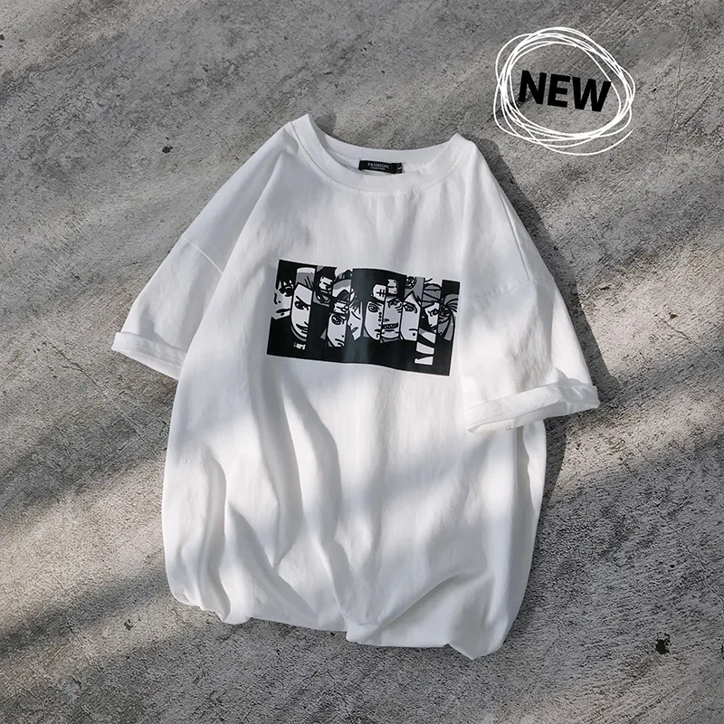 

Large Size @ Hong Kong Style Short Sleeve Tee Large Size Cartoon Animation Printed Loose-Fit T-shirt T117-p38