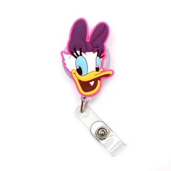

Cartoon Color Duck And Mouse Pattern Plastic Badge Reel Holder Elastic Name Card Simple & Easy To Use For Nurse & Students