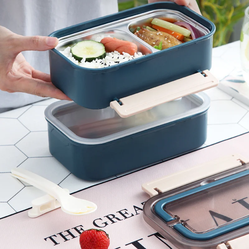 2 Layers 3 Grid 304 Stainless Steel Lunch Box with Soup Bowl Bento Box  Student Worker Portable Thermal Kitchen Accessories - AliExpress