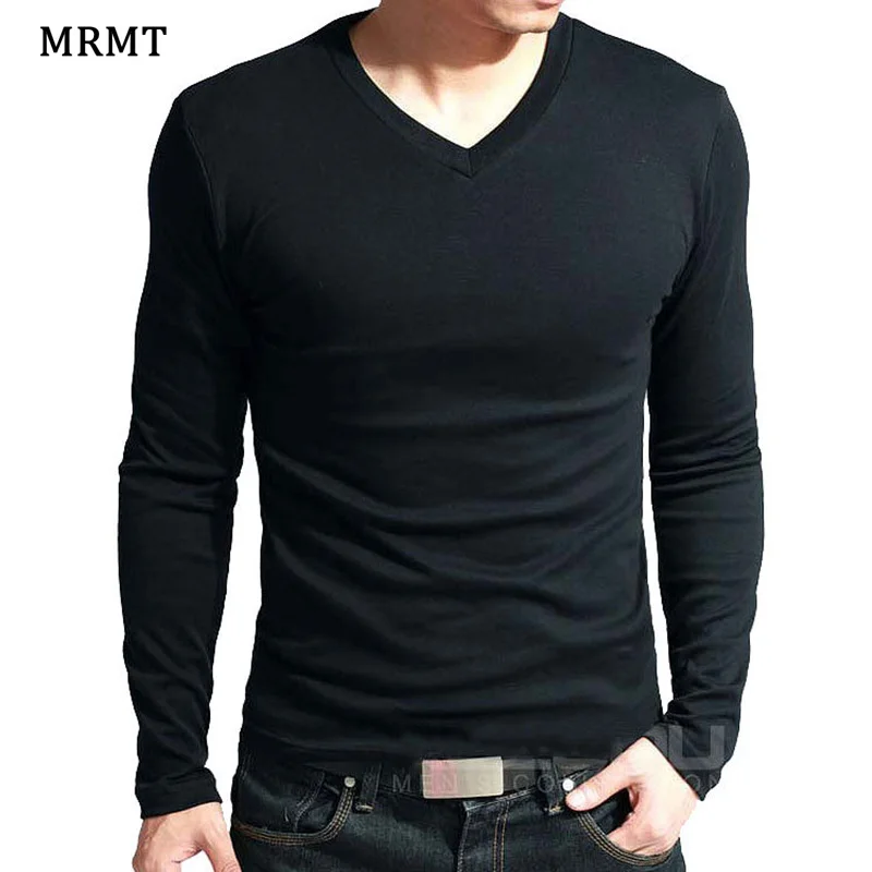Elastic V-Neck Long Sleeve Black T-Shirt 1