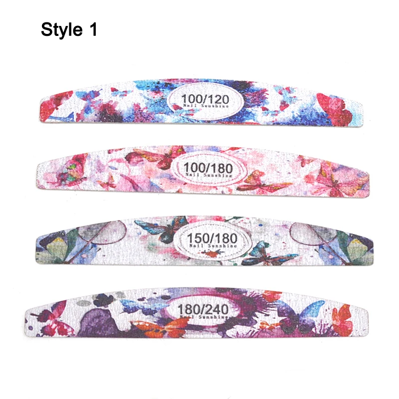 10 Pcs Printed Flower Wood Nail Files 100/120/150/180/240 Wooden Sanding Buffer Block Gel Polishing Nails Files Accessories Tool