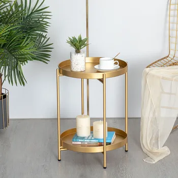 Tavolino minimalista nordico balcone tavolino in ferro tavolino moderno a doppio strato soggiorno camera da letto tavolino rotondo di lusso leggero