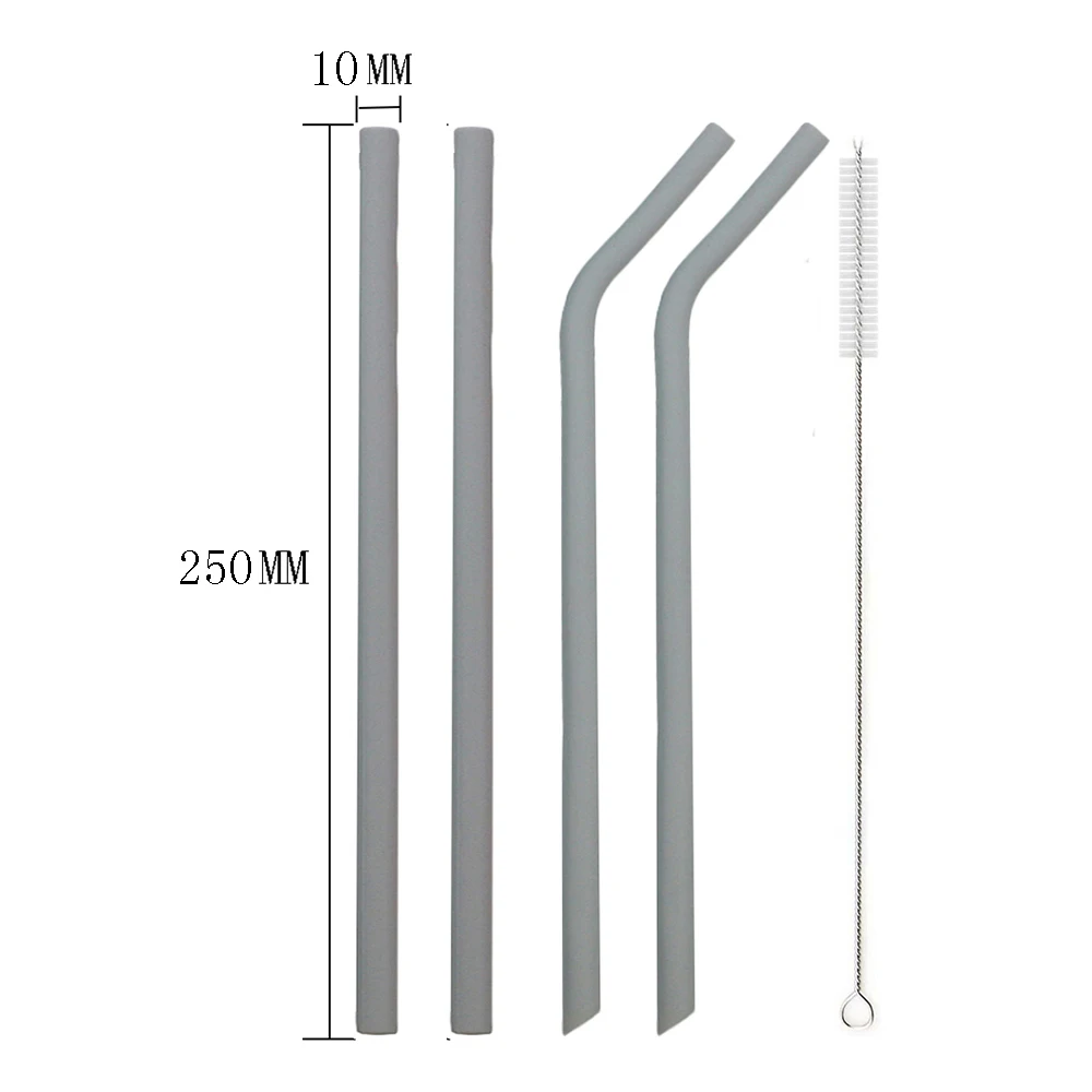 25cm Gray 4 шт многоразовый силикон соломинки пищевой силикон Экстра длинные гибкие соломинки красочное питье Чистящая Щетка соломинки для напитков сумка - Цвет: 25cm Gray