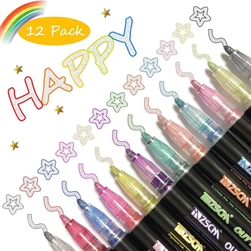 12/21 Colors Metallic Markers with Case ZSCM Paint Marker Pens Gift Card Rock Painting Scrapbook Crafts Metal Wood Ceramic Glass