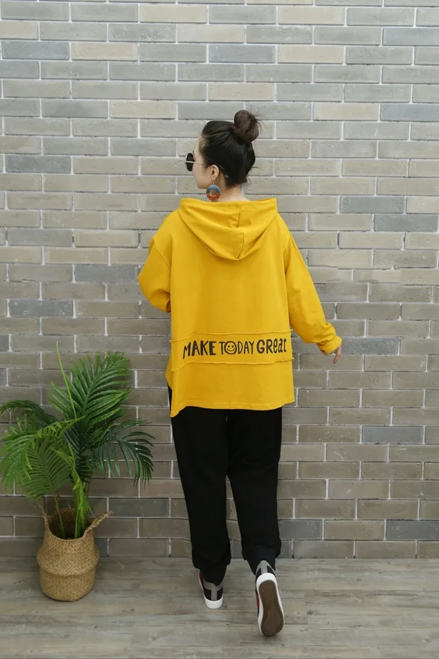 Vefadisa Plus Size Letter Print Women T-shirt 2020 Autumn Hooded Long Sleeve T-shirt Casual Pullover Women T-shirt QYF3716