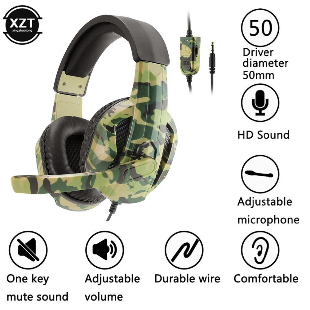 3.5mm Jack Camouflage Gaming Headset Cool Gamer Headphones For Ps4 Ps3