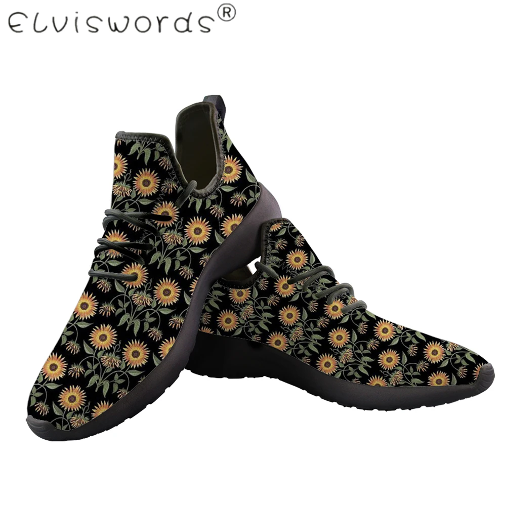 ELVISWORDS/Обувь для мужчин и женщин с принтом подсолнуха; сетчатая обувь для влюбленных пар; модный светильник; Цвет черный, белый; дорожные кроссовки для мальчиков и девочек; большие размеры