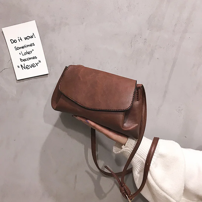 

Retro Small Bag Women's 2019 New Style Shoulder Bag Korean-style Pu Shoulder Clutch INS Solid Color Strap Square Sling Bag