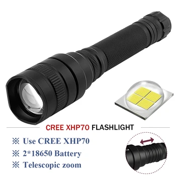 

XHP70 LED tactical flashlight powerful led flashlight 8000 lumens lanterna Zoom linterna rechargeable torch 2x18650 battery