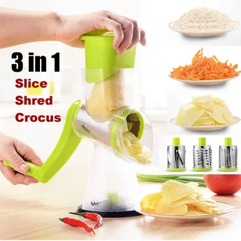 

Roller Vegetable Slicer Cutter Potato Chopper Carrot Grater Detachable 3 Stainless Steel Blade Non-Slip Base Meat Grinder