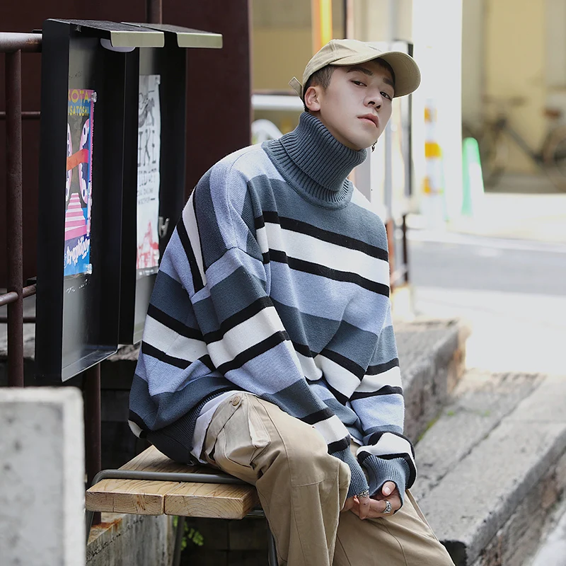 Long Sleeve Winter Sweater Men 2019 Pullover Korean Men Turtleneck Knitted Stripe Strretwear Winter Men's Sweater Fashion Long Sleeve Winter Sweater Men 2019 Pullover Korean Men Turtleneck Knitted Stripe Strretwear Winter Men's Sweater Fashion