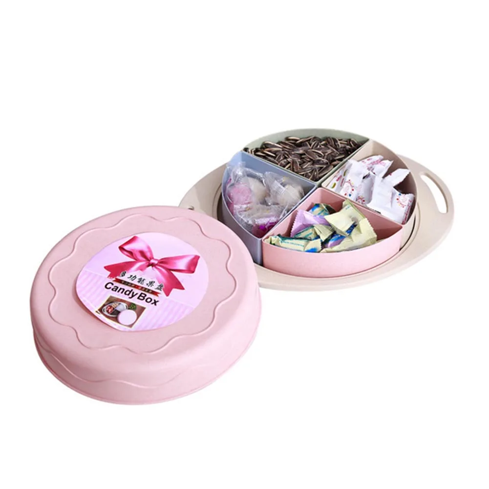 pink Многофункциональная коробка для сушеных фруктов Бытовая коробка для конфет из пшеничной соломы с 4 отделениями контейнер для закусок Фруктовая тарелка для конфет Экологичная 2019ing - Цвет: pink