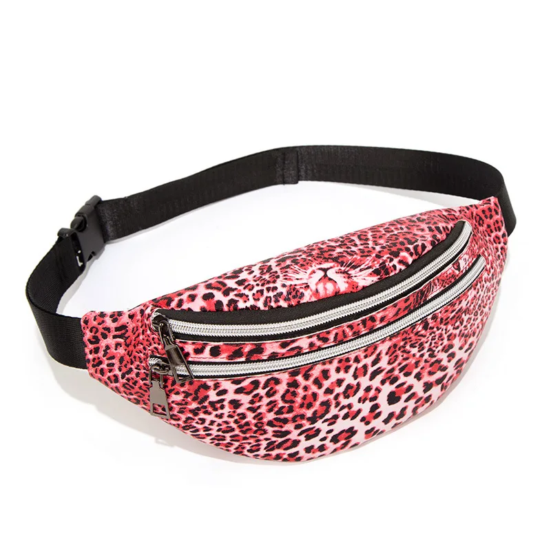 Leather Leopard Belt Bag Women Fashion Double Zipper Waist Bags Women Designer Fanny Pack Fashion Belt Chest Bag Phone Female - Цвет: red