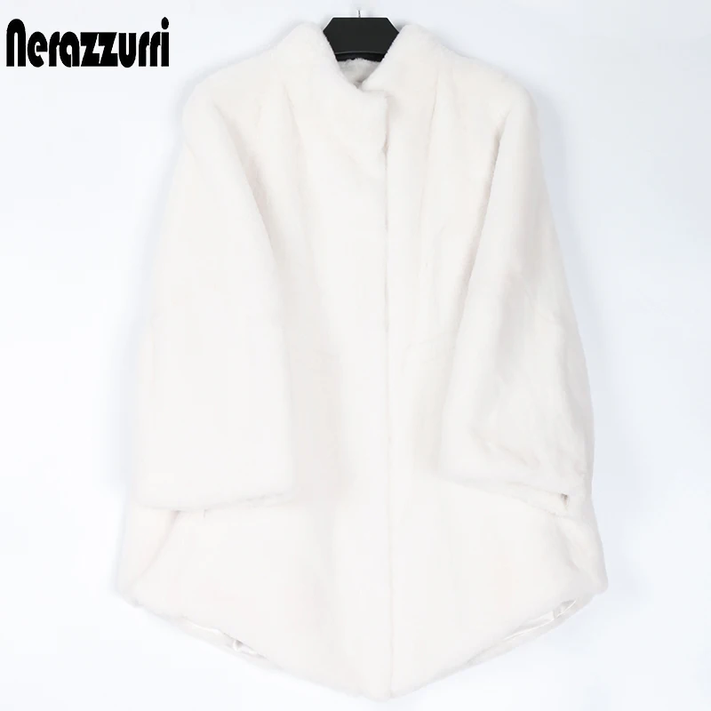 Nerazzurri Fluffy loose faux fur coat women flare
