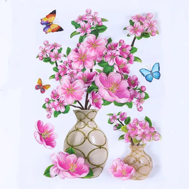 3D simulation rose flower sticker stereo simulation vase wall sticker home background decoration waterproof self-adhesive Red