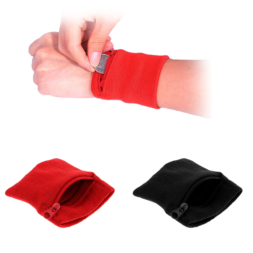 2 Pack Sports Sweatband Wrist Wallet with Zipper for Men& Women- for Football, Basketball, Running, Jogging, Athletic Sports