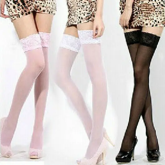 Women Lace Ultra-thin Hold-ups Stockings Thigh Highs Border Knee High Stockings Sexy Party Clubwear Multi-color for Ladies