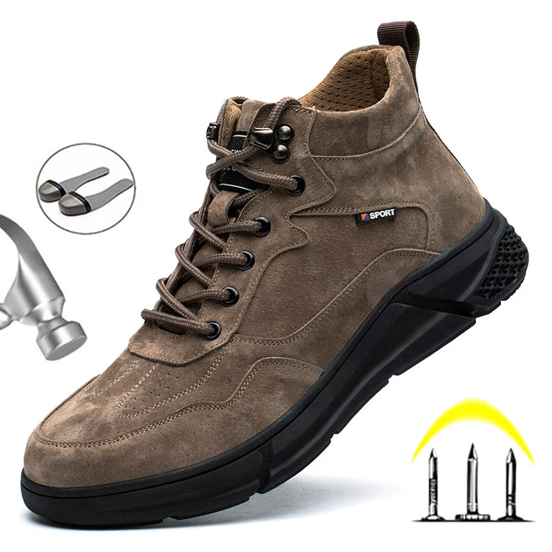 Zapatos de seguridad para el trabajo para hombre, botas de invierno cálidas de felpa con punta de acero a prueba de perforaciones, indestructibles