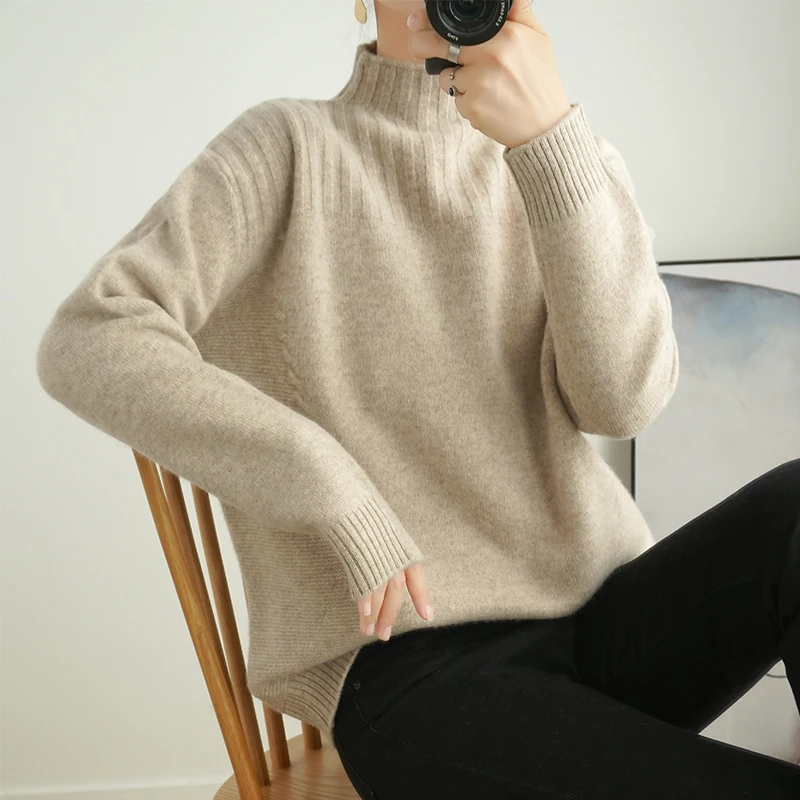 Deliccolor Осень Зима шерстяной свитер женский пуловер свитер с высоким воротником Женский Однотонный женский свитер размера плюс