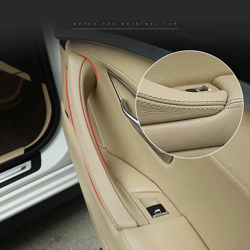 3Pc/Set Car Interior Inner Door Handle Genuine Leather Panel Pull For BMW 5 Series F10 F11 F18 520i 525i 528i 530i 10-17 LHD RHD |